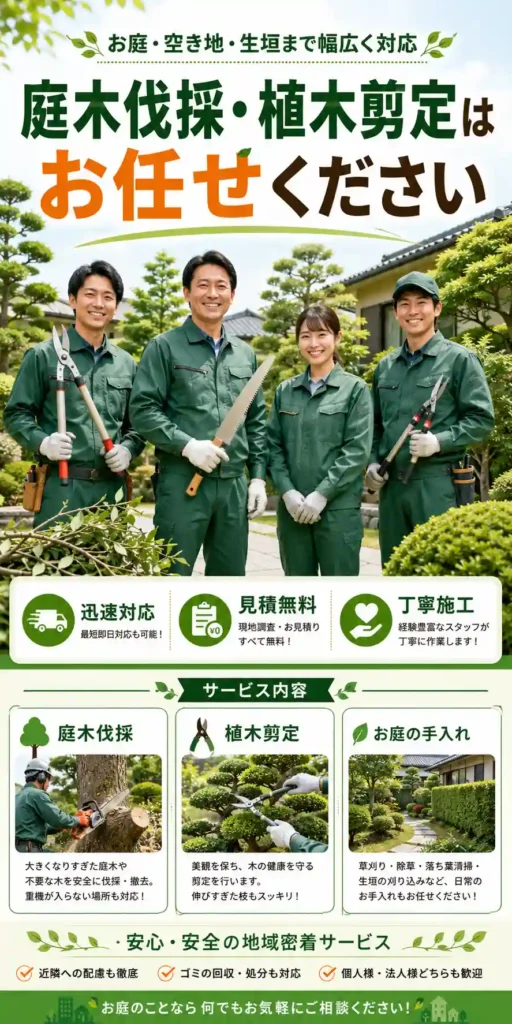 山形県の庭木伐採・植木剪定スマホ